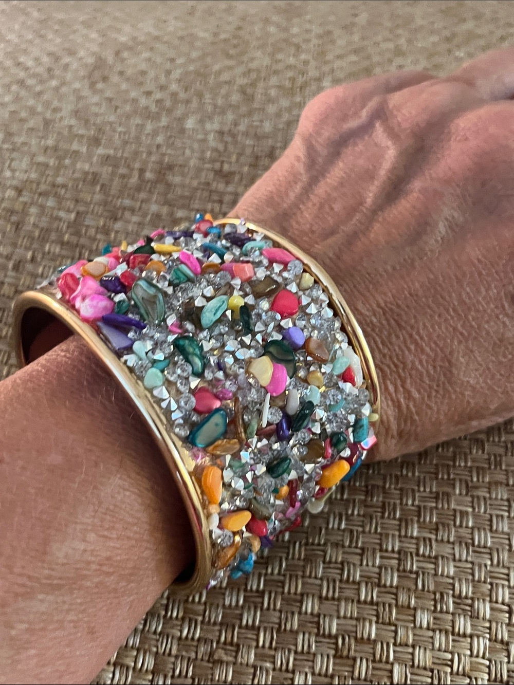 Multicolor Beaded Gold-Tone Cuff Bracelet